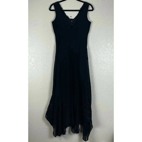 Together Dress Sz 4 Fit & Flare Maxi Sleeveless Handkerchief Hem Cocktail Black - Picture 2 of 8